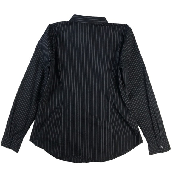 Worthington Women's 16T Button Up Dress Shirt Stripe Black Career Long Sleeves - Picture 7 of 10